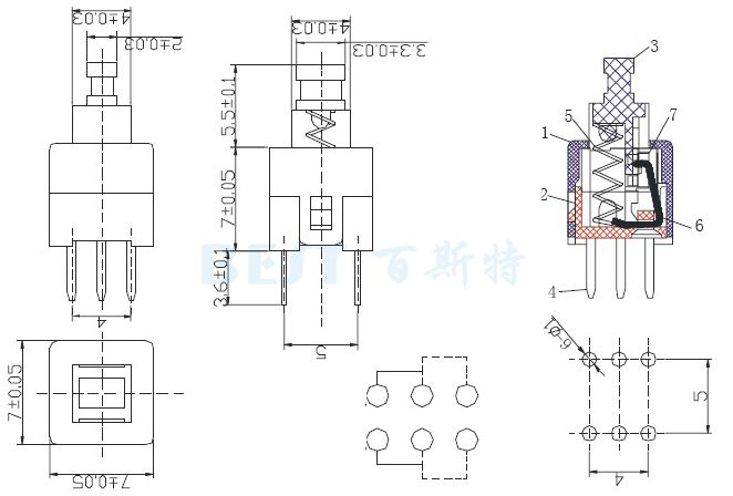 按鍵開關(guān)PS-22E07參考圖紙