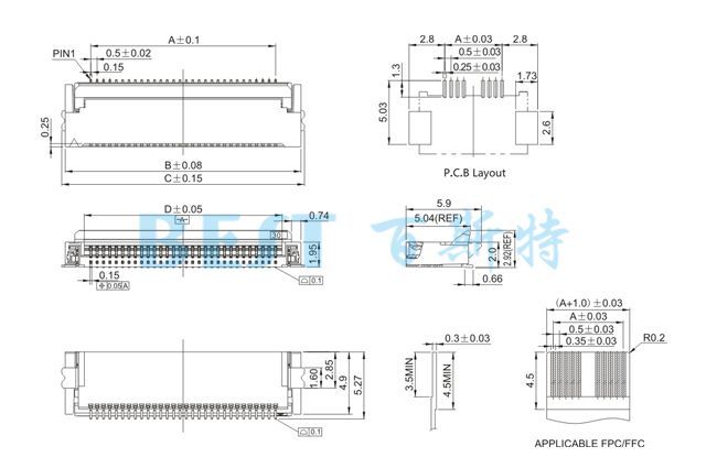 FPC連接器0521-npwb-sn前插后翻參考圖紙